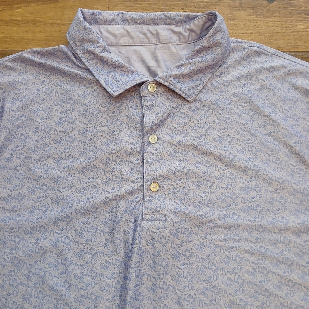 Hickey Freeman Polo Mens Extra Large Purple Golf Shirt Travel Print‎ Performance